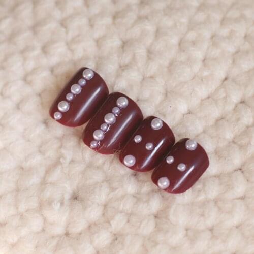 24 Hot Sale Fashion Candy Color Crystal Diamond Nail Finishes Fake Nails Short dark red NP83-21