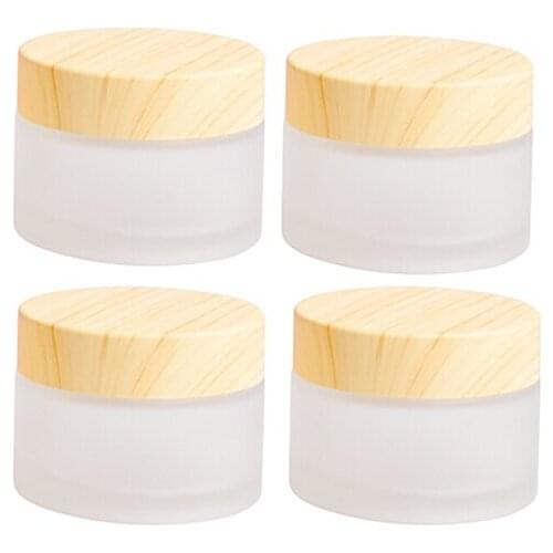 4pcs 10ML Frosted Glass Cosmetic Cream Jar Bottle Empty Jars Round Wood Grain Lid Cosmetic Container Mini Glass Bottle container