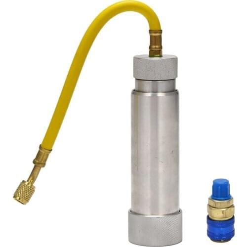 A/C Oil and Dye Injector Hand Turn Screw-in Air Conditioning Coolant Filling Tube Injection Tool 1/4 SAE R134A 2Oz