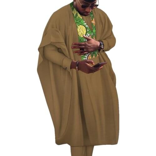 African Style Mens Outfits Dashiki Agbada Robe Suits 3 Piece Sets Men African Attire Abaya Nigerian Clothes Large Size WYN1359