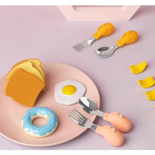Baby Gadgets Tableware Set Children Utensil Stainless Steel Toddler Dinnerware Cutlery Cartoon Infant Food Feeding Spoon