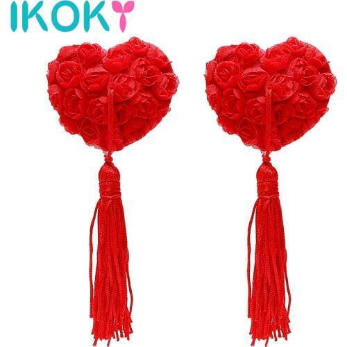 IKOKY 1 Pair Lace Nipple Stickers Pasties Breast Cover Adult Games Sex Toys for Couples Heart Women Bra Erotic Products