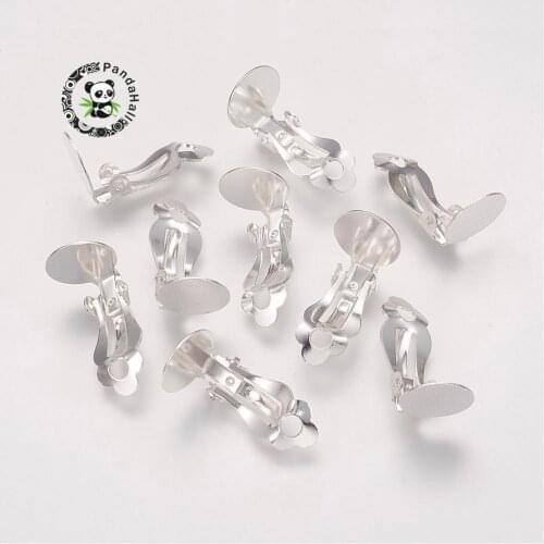 10pcs Brass Blank Base Silver Clip-on Earring Cabochon Setting Components for Non-Pierced Ears Flat Round Tray: 12mm; 17x12mm