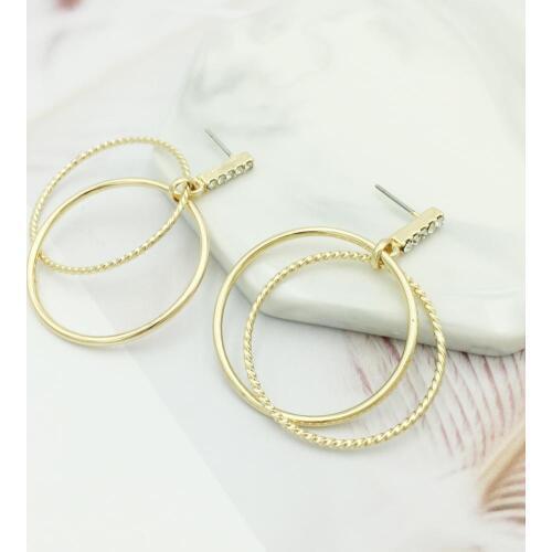 Summer Fashion Alloy Dangle Drop Earrings Double Layer Circle Round Earrings Simple Jewelry