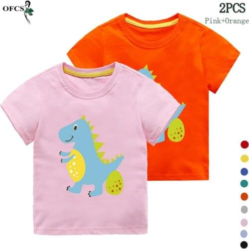 Summer 2-12T Childrens Birthday Clothing Cartoon Short Sleeve Basic T Shirt Boys Girls Cotton Outdoor Tees 2PCS Different Tops