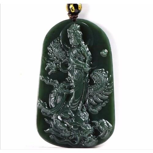 Hot Selling Natural Men Women Hand-Carved Jade Dragon Buddha Statue Pendant Necklace Jewelry Gifts Unisex