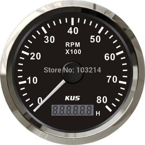 Best price!!! KUS 85mm Tachometer gauge tacho black faceplate stainless steel bezel boat car tachometer 0-8000rpm for gas engine