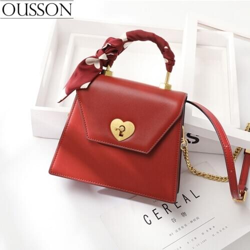 OUSSON Fashion all-match lightweight one-shoulder messenger leather big red bride love small square bag