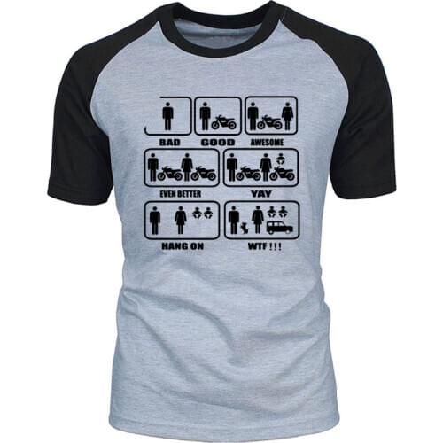Motorcycle Biker Black BAD to WTF New Born Baby Graphic Funny T Shirt Men raglan Short Sleeve Printed Cotton Cartoon T-shirt Top