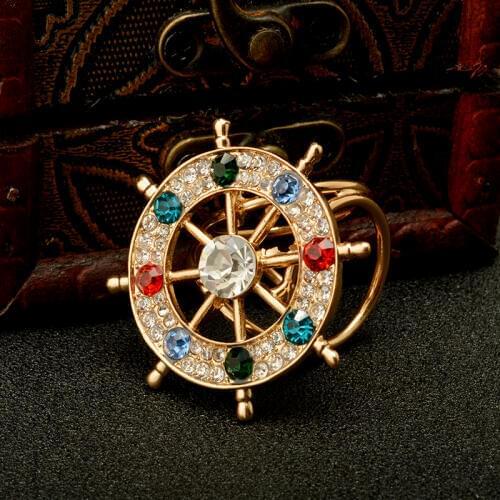 New Jewelry Costume Gold Crystal Rudder Women Brooches Scarf Lapel Pins Badge Collar Brooch Brosh Boutonniere Cartoon Bijoux