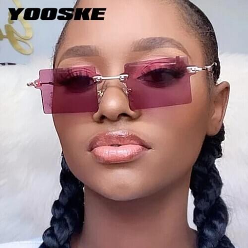 YOOSKE Frameless Trimming Sunglasses Women Men Vintage Square Sun Glasses Ladies Sexy Rimless Matel Eyewear Shades UV400