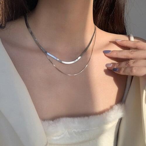 ALLNEWME Double Layers Bling Bling Snake Chain Necklace for Women Femme Gold Color Brass Chokers Necklaces Minimalist Jewelry