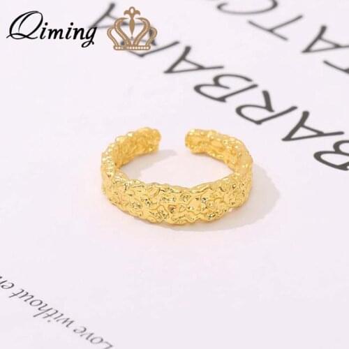 QIMING Personality Gold Simple Ring Women Open Adjustable Minimalist Jewelry Ethic Indian Laides Finger Ring Dress Gift