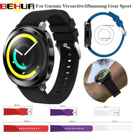 BEHUA 20MM Watchband Strap for Garmin Vivoactive 3/Garmin 645/Huami Youth/Samsung Gear Sport Silicone Rubber Wrist Band Strap