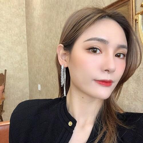 Silver Needles Golden Silver Plated Tassel Long Glossy Simple Alloy Rhinestone Dangle Earrings & Drop Earrings for Women