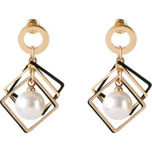 New fashion Brincos simple red, white pearl exquisite earrings for women pierced pentacle round net red earrings