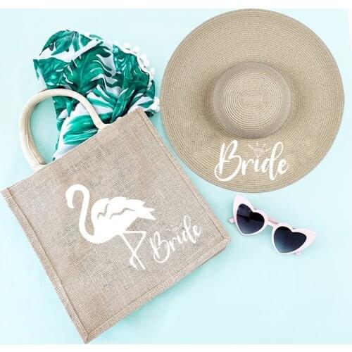 Flamingo Bride to be Bag hat summer beach travel wedding engagement Bachelorette Party Bridal Shower bride squad gift present