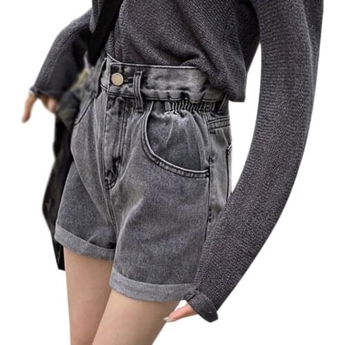 Korean Version Of Retro Denim Short High Waist Loose All-match Rolled Edge Fashion Casual Denim Shorts Relaxed Wide Leg Shorts