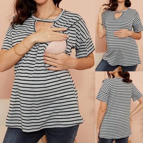 Mom Maternity Top Fashion Pregnant Clothes Striped Prints Nursing Tops Shirt Pregnancy Clothing Zwangerschaps Kleding