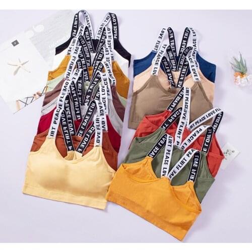 Dreamlikelin Letter Print Crop Tops Padded Push-up Bra Backless Bralette Seamless Tank Top Comfort Sport Sports Bra for Girl