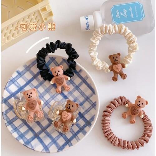 W&G Kawaii Hair Rope Hair Clip Female Bear Crab Claw Fall Winter 2021 New Catch Clip Women Hair Accessories Set