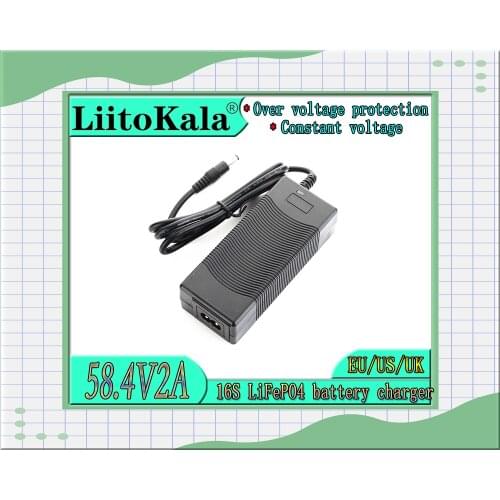 LiitoKala 48V 2A LiFePO4 battery Charger 58.4V 2A 100-240VAC DC LiFePO4 Battery Charger For 16S 24V LiFePO4 Battery pack