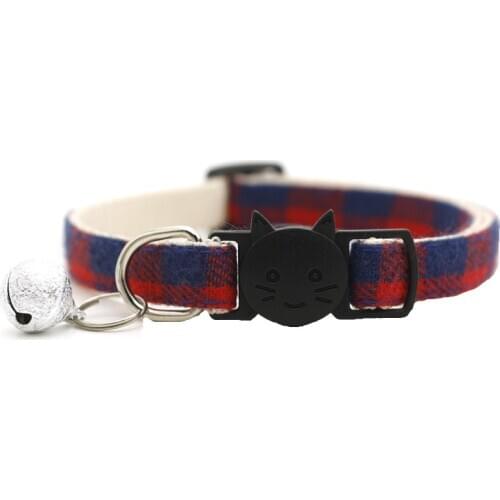 1PC Pet Cat Collar Safety Buckle Suitable Plaid Cat Collar With Bell Adjustable Kitten Puppy Accessories Supplies Dog Collar