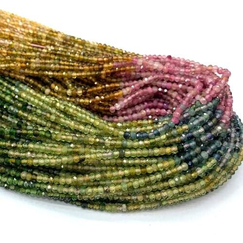 Veemake Tourmaline DIY Natural Necklace Bracelets Earrings Ring Faceted Small Rondelle Womens Beads For Jewelry Making 06643
