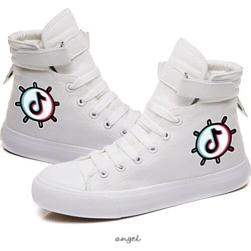 Tik Tok Printed Canvas Womens Sneakers Casual High Top Trainers Shoes Cartoon Vulcanized Shoes Zapatillas De Lona