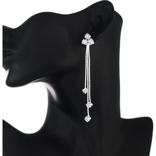 YFJEWE Fashion Female Crystal tassel Drop Earrings White Zircon Earrings Boho Wedding Jewelry Long Dangle Earrings for girl E730