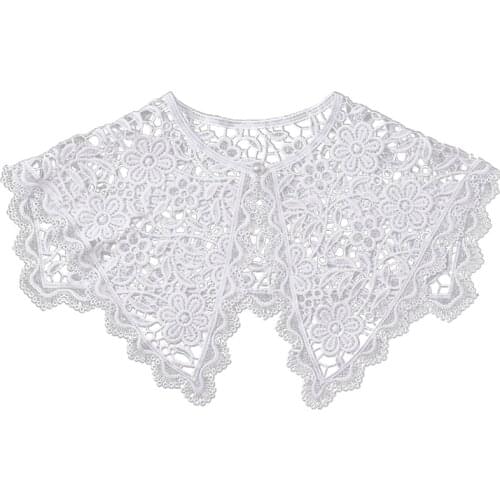 Women Ribbon Bowknot False Fake Collar Double Layer Hollow Out Lapel Big Shawl Wrap Embroidery Elegant Necklace Capelet