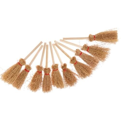 1/12 Dollhouse Miniature Bamboo Broom Set Doll House Household Cleaning Tool