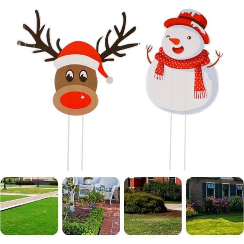 1 Set 2 Pcs Christmas Yard Signs Garden Stakes Lawn Decorations (White Brown)