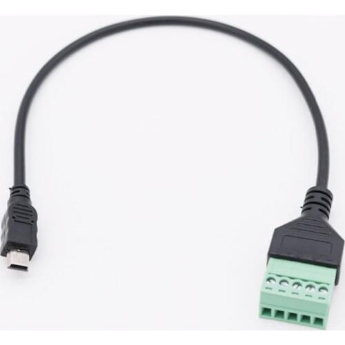 1pcs 1FT Mini USB 2.0 Male to 5 Pin Screw with Shield Solderless Terminal Plug Adapter Connector Cable Lead 30cm