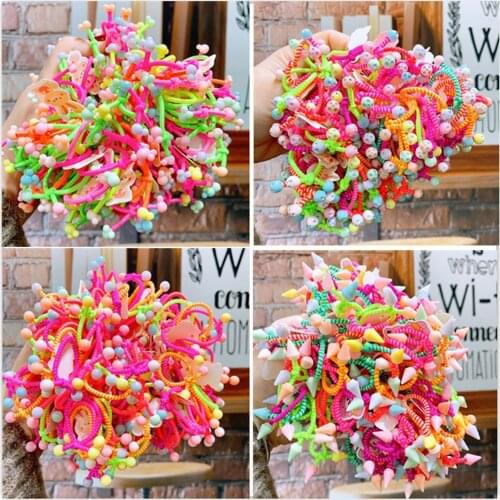 10/20/30PCS Baby Colorful Rubber Bands Lovely Balls Pearls Hair Ties Ponytail Holder Scrunchie Tie Gum Fashion Hair Accessories