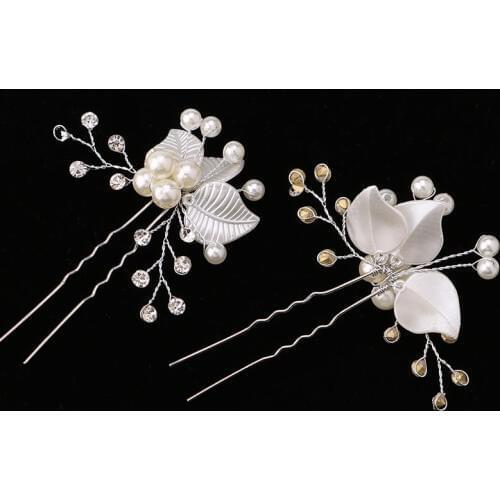 2pcs Women Fashion Elegant Flower Pearl Bridal Hair Pins Clip White Wedding Hairpin Bridesmaid Hair Jewelry SL