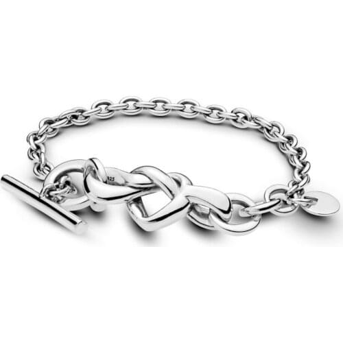 2019 New 100% 925 Sterling Silver Knotted Heart Bracelet Fit European Original Charm Clip Fashion Girl DIY Jewelry Gift