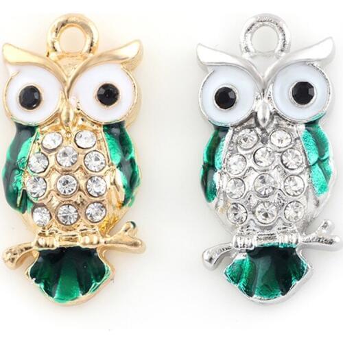 24*11mm Women Vintage Style Silver Gold Alloy Cute Owl Charm Bracelet Necklace Pendant Charms Jewelry Pendant Findings
