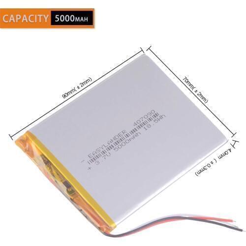 3wires 5000mah Li-ion 307090 357090 407090 7,8,9 inch tablet PC ICOO bateria 3.7V Polymer lithiumion Battery akb navigator