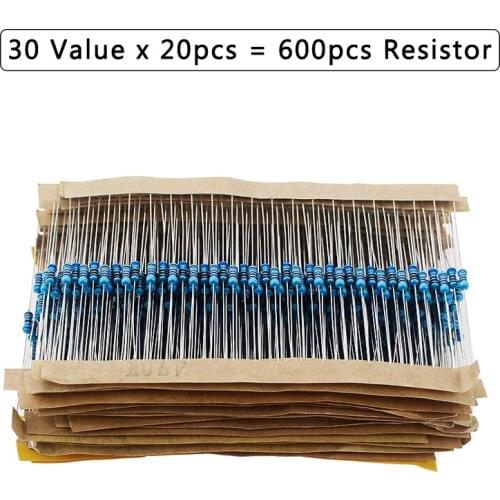 30 Kind of Resistance Value 600 Pcs Resistors 1/4 Metal Film 1% Precision Resistor for Arduino Micro:bit Raspberry Pi Pico