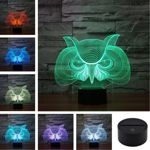3D Remote Cool Owl Animals Acrylic Touch Night Light Lamp For Rooms Novelty Colored Lighting USB LED Decor Lamps Table Gift