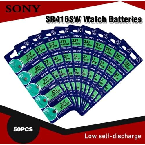 50Pcs Sony New LONG LASTING 1.55V 337 SR416SW 623 D337 V337 SP337 Watch Silver Oxide Battery Button Coin Cell MADE IN JAPAN