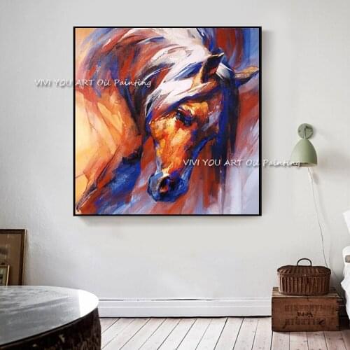 Abstract Orange Canvas Painting Horse Animal Art 100% Handpainted Wall Picture Square Modern Home Living Room Decoration Gift