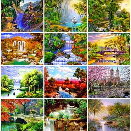 DIY 5D Diamond Painting Landscape Waterfall Cross Stitch Full Diamond Embroidery Mosaic Art Picture of Rhinestones Home Decor