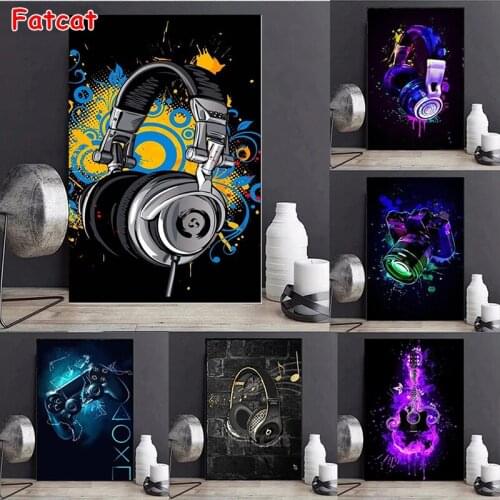 Diamond embroidery full square round drill 3d cross stitch mosaic diamond painting Graffiti Art Camera Headphones Gamepad PP2397