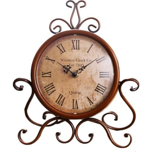 American country retro wrought iron mute clock European living room Vintage Roman Digital table clock Desktop Ornaments mx507105