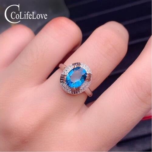 CoLife Jewlery fashion silver gemstone ring for party 7mm*9mm natural VVS grade topaz ring 925 silver topaz jewelry