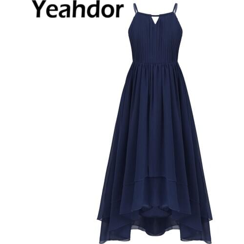 Flower Girls Dress Kids Girls Sleeveless Pleated High-low Asymmetrical Pageant Dresses Wedding Party Chiffon Dress for Girls