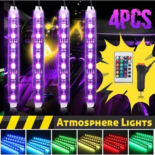 DC 12V 9 SMD 10W 4Pcs 5050 Car Auto LED RGB Interior Floor Decorative Atmosphere Strip Pathway Deco Floor Light Remote Control