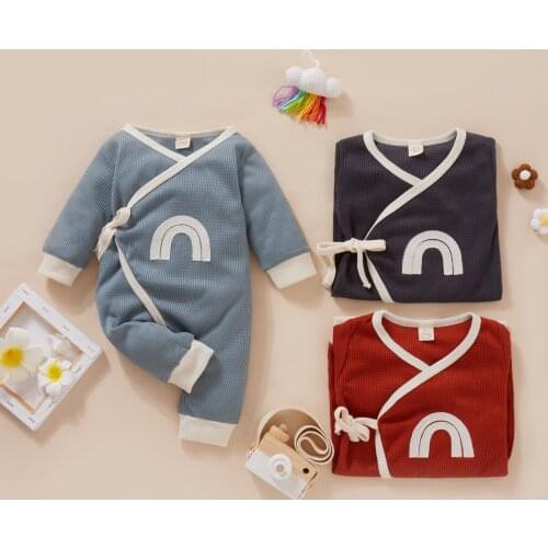 Baby Rompers Long Sleeve Autumn Knitted Plaid Infant Kids Boys Girls Rainbow Bandage Jumpsuits Toddler Overalls Outfits Clothes